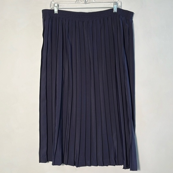 GIANNA Pull On Elastic Waist Midi Length Navy Pleated Full Career Skirt SZ 16 - Picture 1 of 11